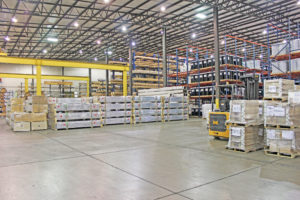 The storage section of the warehouse of distribution and logistics services provider EQ Logistics in Elkhart, IN